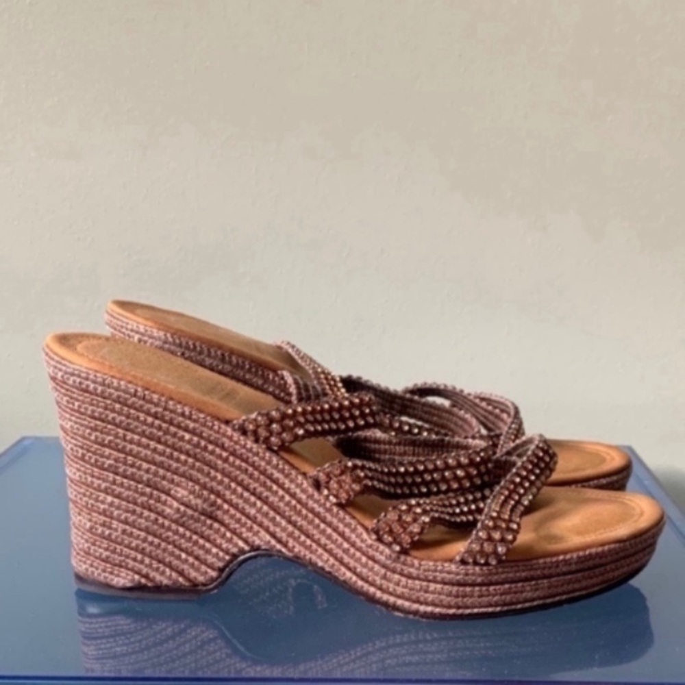 Charles Jourdan Vintage Brown Rhinestone Wedges - Picture 4 of 12